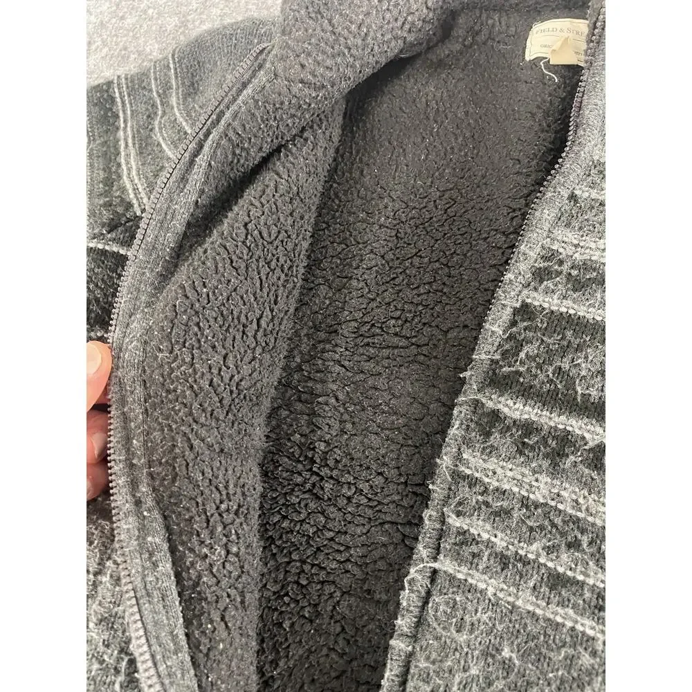 Field & Stream Sweater Jacket Mens Medium Dark Gray Sherpa Lined Grandpa N230